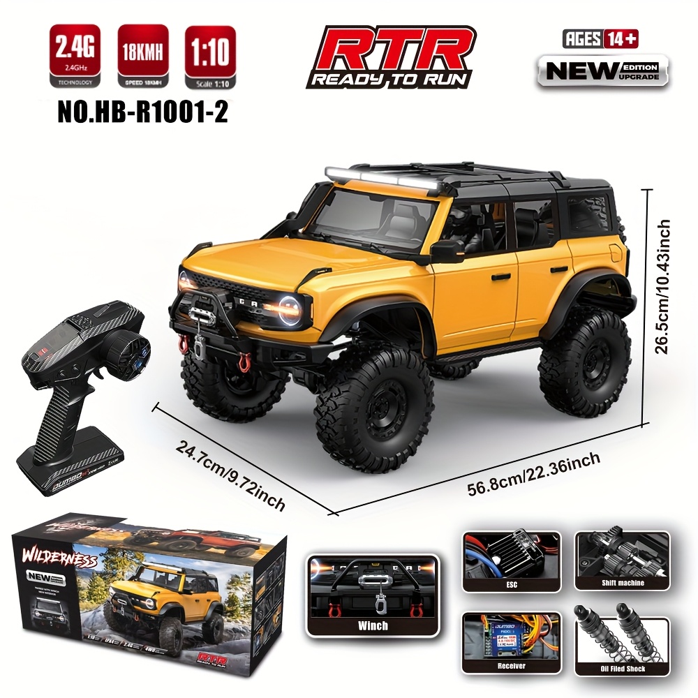 1/10 Scale RC Crawler with LED Lights & Winch - 4x4 Off-Road Remote Control Truck, High/Low Speed, RTR Rock Buggy with, Compatible with, for Adults &, Off-Road Racing - Ideal Gift for RC Car Enthusiasts, Outdoor Adventure, Aggressive Design, Sturdy Construction