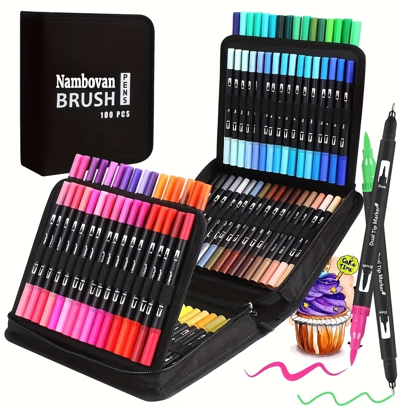 

120-color Double-ended Marker With A Black Drawing Bag, Suitable For Adult Coloring Books, Diary Planners, Double-ended Markers, Diary Pens, , Coloring Pens, Drawing Christmas Halloween Gifts