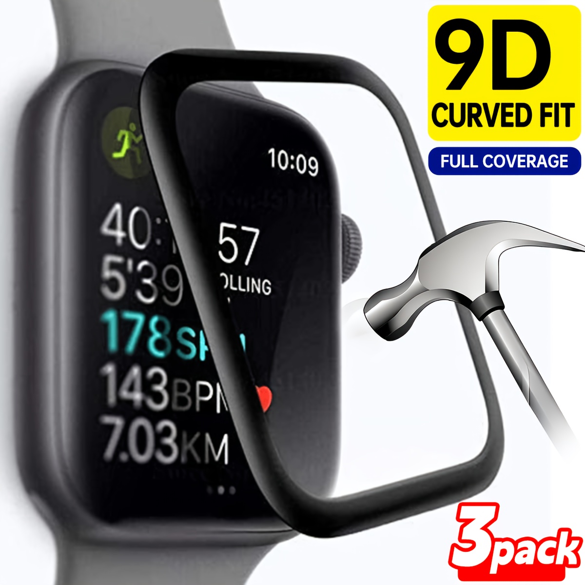 TEMU 3pcs 3d Curved Edge Screen Protector Film, Compatible With Watch 49mm 46mm 45mm 42mm 40mm 44mm, Se 11 [new Version] 10 , Soft High-definition