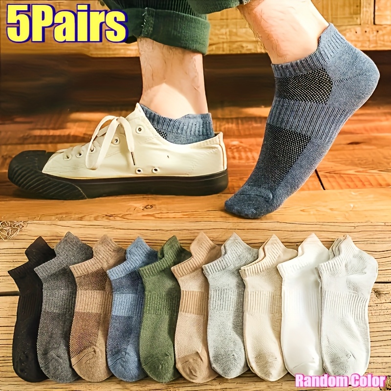 TEMU 5/10 Pairs Of Men's Breathable Low Cut Socks -6 Colors Mixed Breathable Lightweight Spring And Summer Sports Socks, Colors