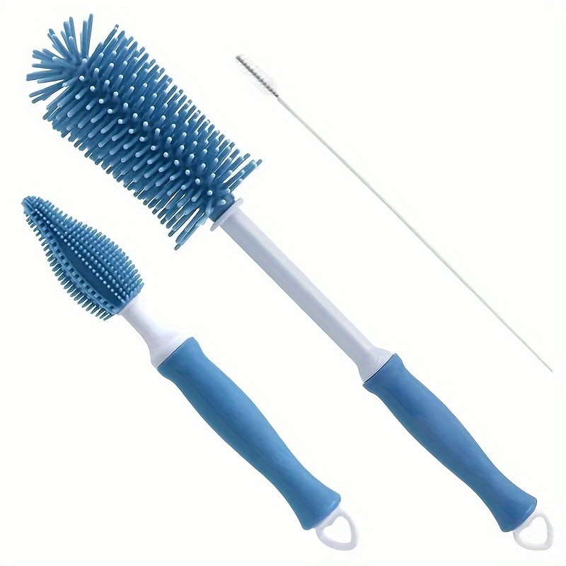 Three-piece Set, High-quality Straight Handle Silicone Bottle Cleaning Brush Kit - Portable Hanging Cup Brush Set, Including Bottle Brush, Straw Brush, And Brush