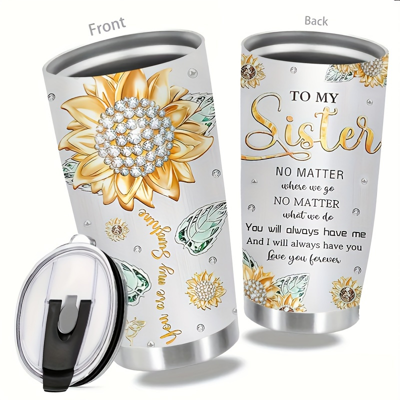 TEMU [customer Favorite] Sisterly 20oz Stainless Steel Tumbler - Double-walled Insulated With Spill-resistant Lid, Perfect Gift For Birthdays & Holidays