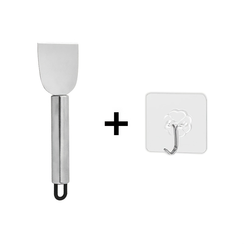 TEMU 2pcs Stainless Steel Scraper Set, Including 1 Stainless Steel Scraper And 1 Hook, Durable Household Cleaning Tool For Removing Sticky Residues,