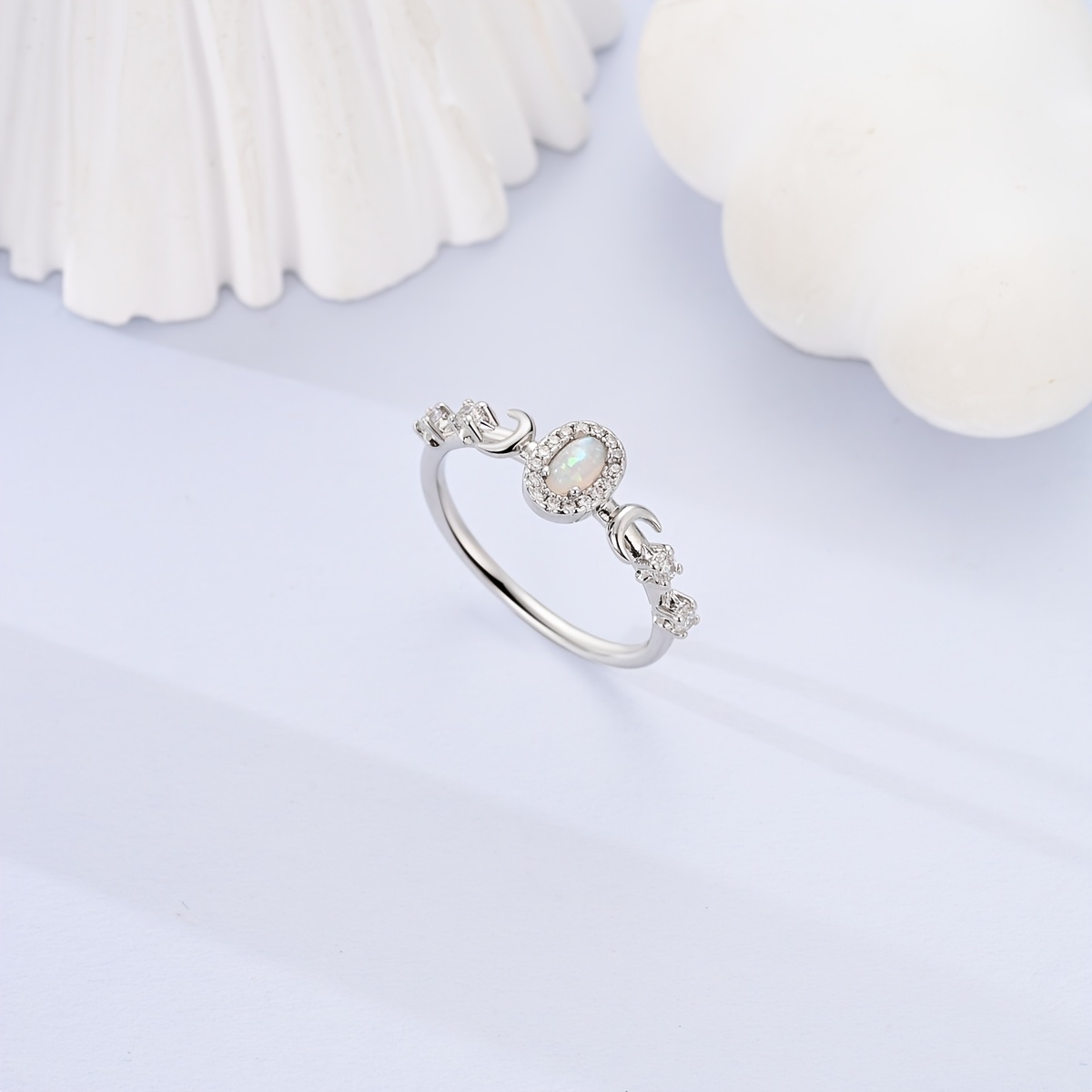 Elegant Star and Moon Silvery Color Ring for Women