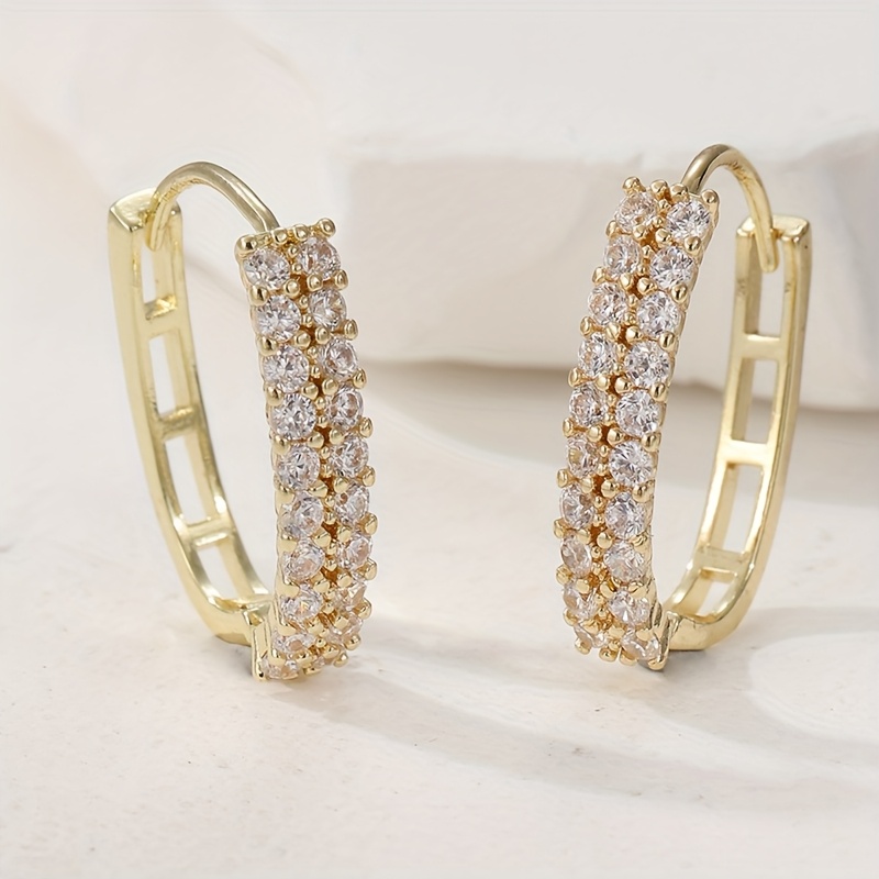 E-shop 1 Paar modische elegante Ohrringe, Kupfermaterial mit doppelter Reihe synthetischer Zirkonia, funkelnd für den Stil von Frauen, ideal für den