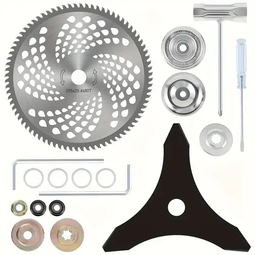 1set brush cutter blade set 10inch x 80t circular carbide tip brush cutter blades 10inch x 3 teeth carbon steel brush cutter blades sharp cutter blades with adapter kit for trimmer