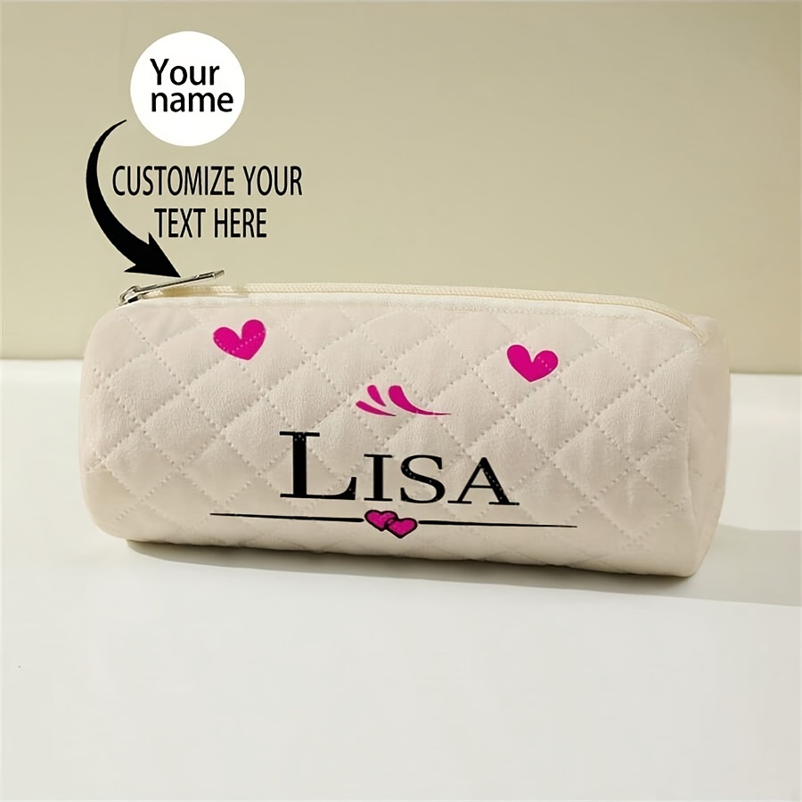 

Customizable Pencil Case With Zipper - Personalized Pencil Pouch For School, Polyester Organizer Bag With Name Design - Classic Quilted Makeup Bag For Students And Back To School