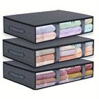 pack of 3 40l underbed storage boxes foldable underbed storage boxes with lid underbed storage boxes for clothes underbed wardrobe gray