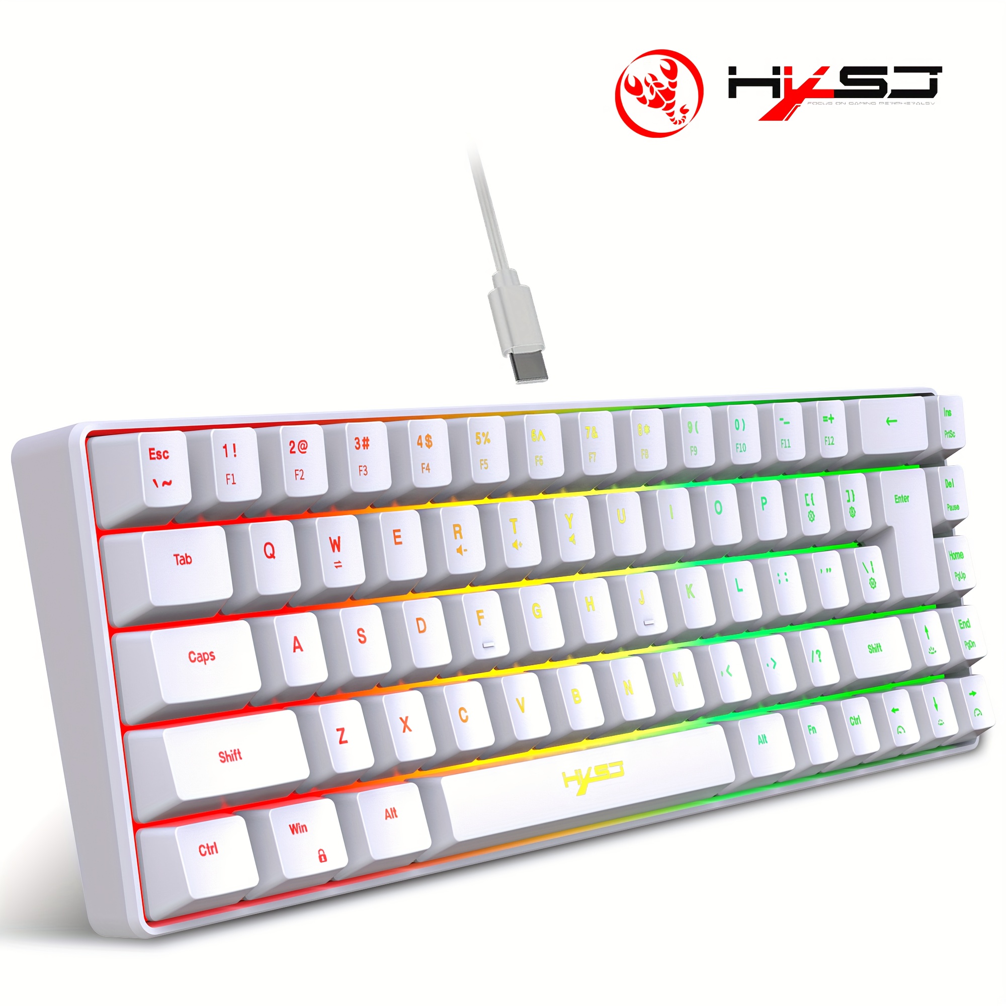 Image of Hxsj-68key Thin Film Keyboard, With Separated Key , Rgb Backlight, Wired Gaming Keyboard Wired