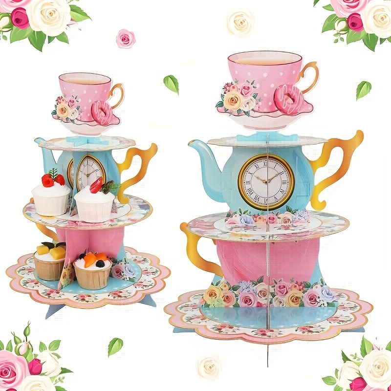 

Set, Party Paper Cake Stand, Tea Cupcake Display Rack, Vintage Teapot Party Cupcake Stand, Wedding Bride Party Decoration, Birthday Party, Shower Party Supplies
