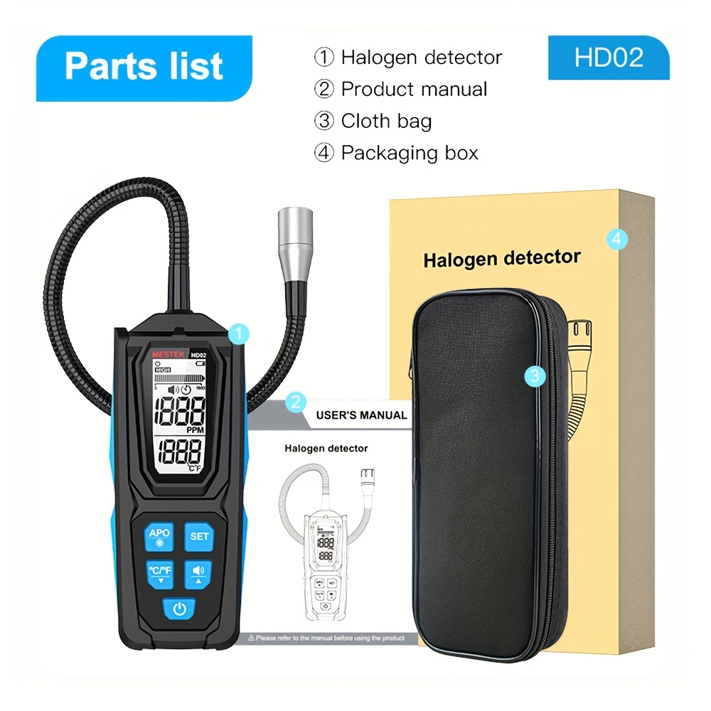professional refrigerant leak detector halogen gas tester multi gas r22 r32 r134a hfc   cfc pfc hfo with digital lcd display temperature humidity meter alarm system portable ac system diagnostic Product details 6