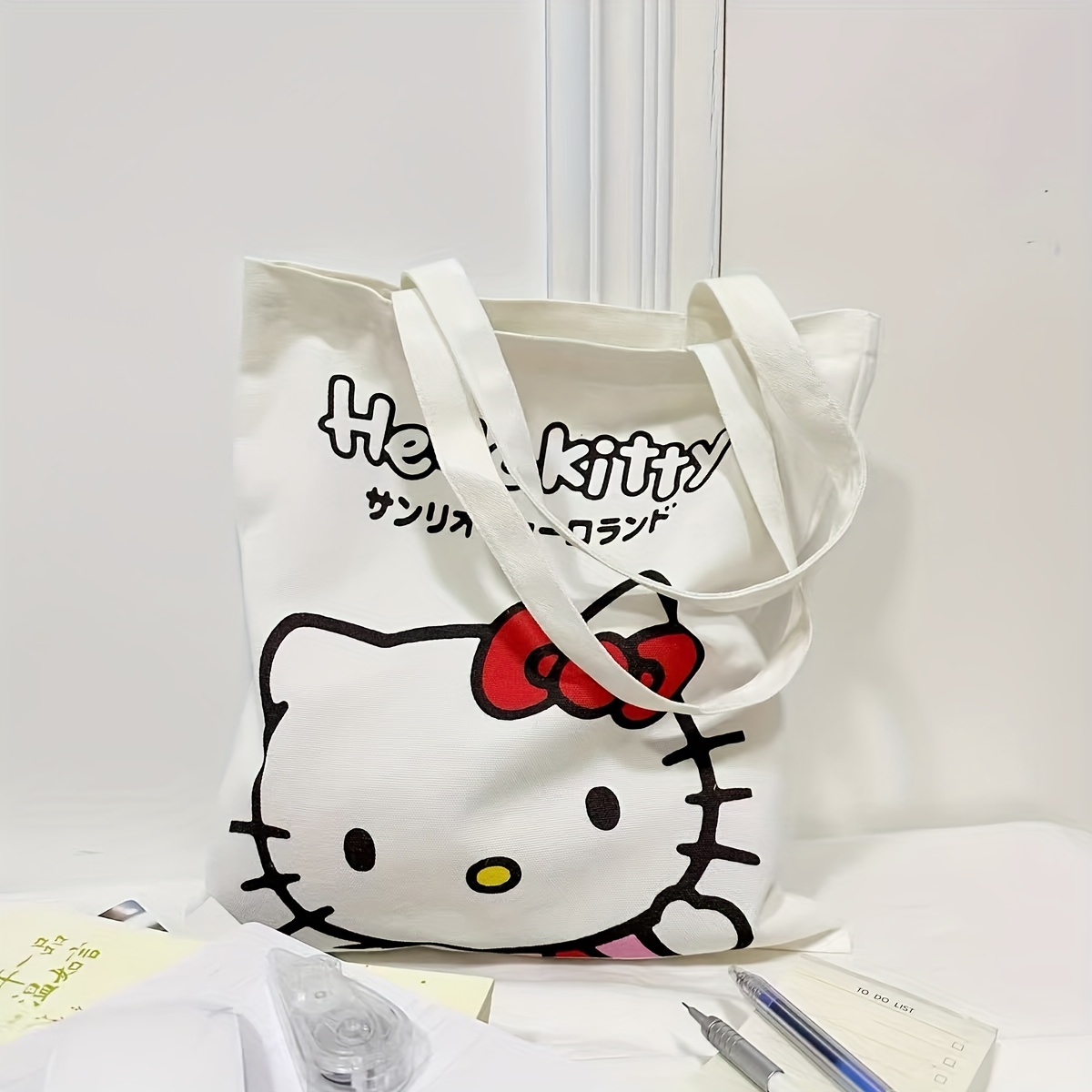 

(authorized) Sanrio Canvas Bag Hello Kitty Canvas Large Bag - Cute Cartoon Shoulder Bag, Suitable For Daily Commuting And Travel Use.