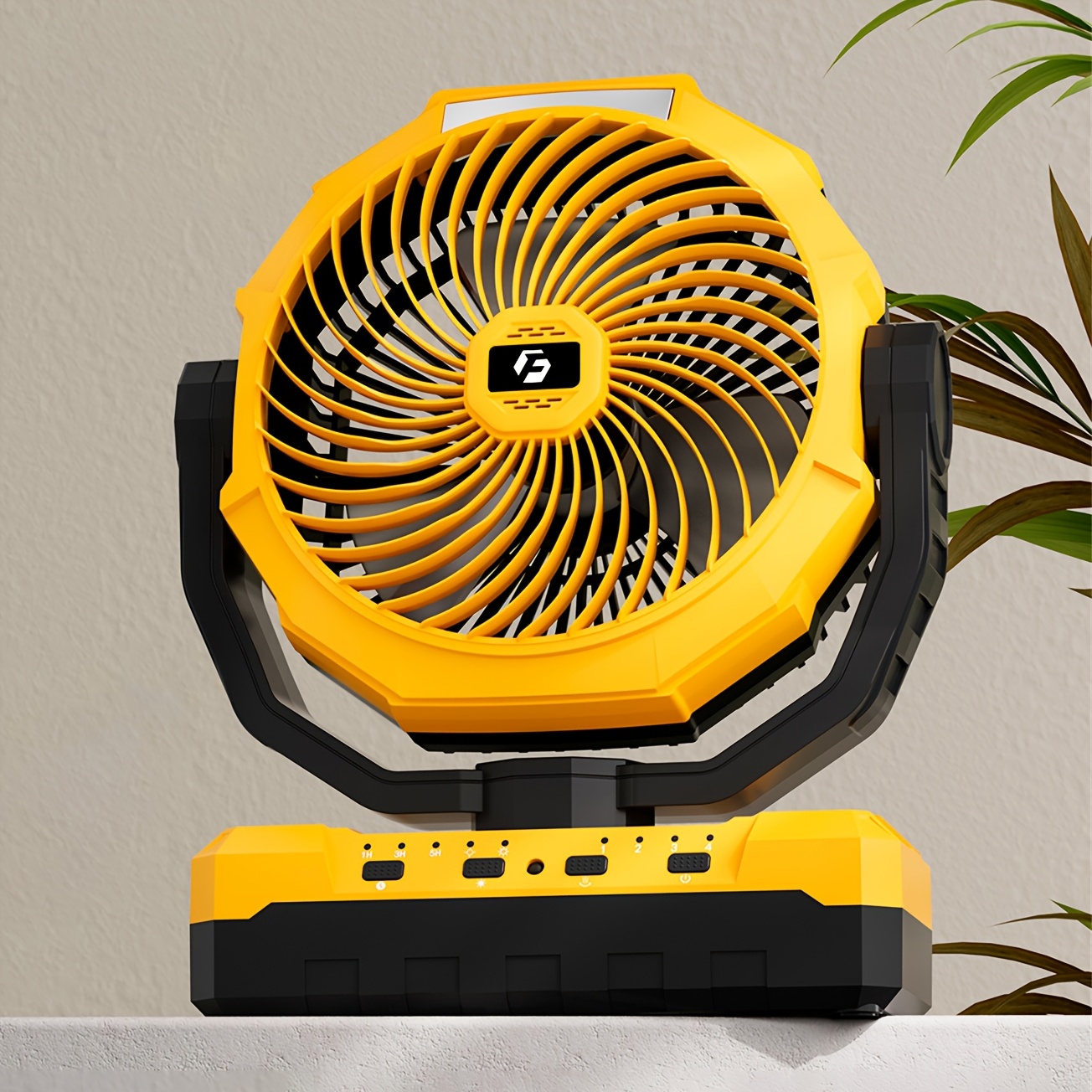 TEMU 24000mah Camping Fan 9 Inch Rechargeable Usb Fan With Light & Hook For Tent, Outdoor Portable Table Fan With 4