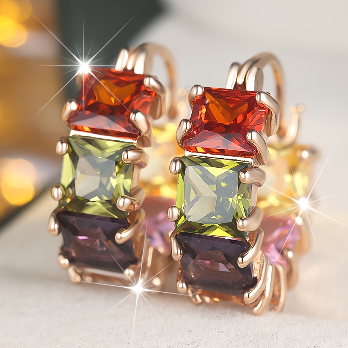 TEMU A Pair Of Classic And Stylish Multicolored Synthetic Zirconia Hoop Earrings Suitable For Parties And Weddings