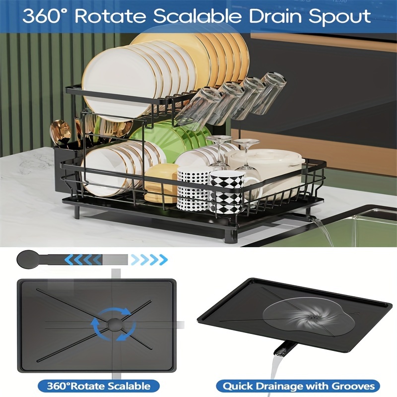 2 tier dish drying rack large collapsible kitchen sink organizer   rack for kitchen countertop with utensil holder cup holder and chopping board holder Product details 3