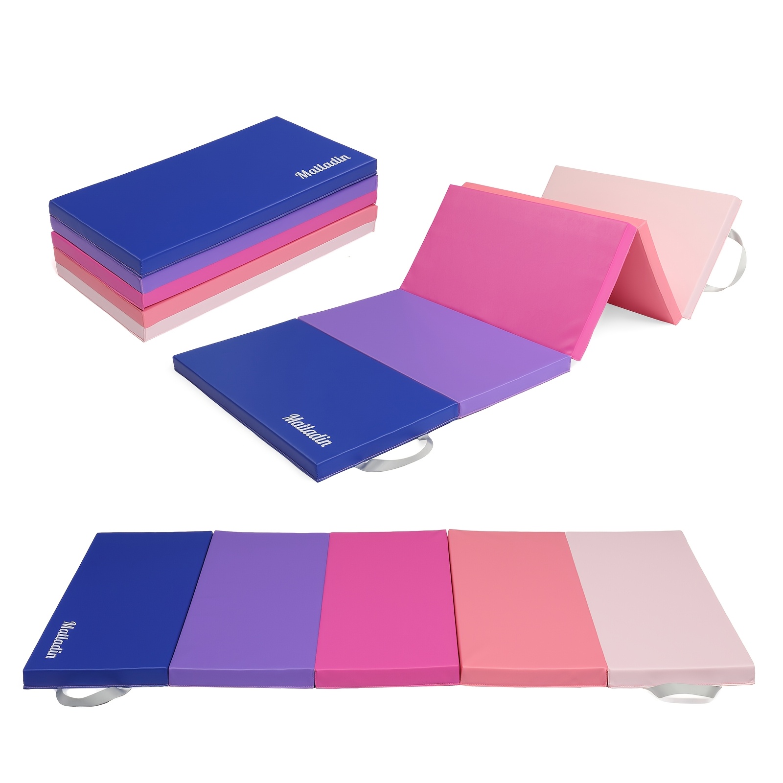 TEMU 1pc Matladin Folding Gymnastics Mat, 1.5" Thick Exercise Mat With Easy Leather, Portable Foldable Tumbling Mat For Stretching, Yoga, Cheerleading, Martial Arts
