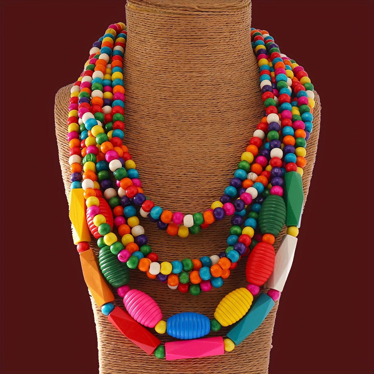 Bohemian Handcrafted Wooden Layer Necklace Vintage Boho Style