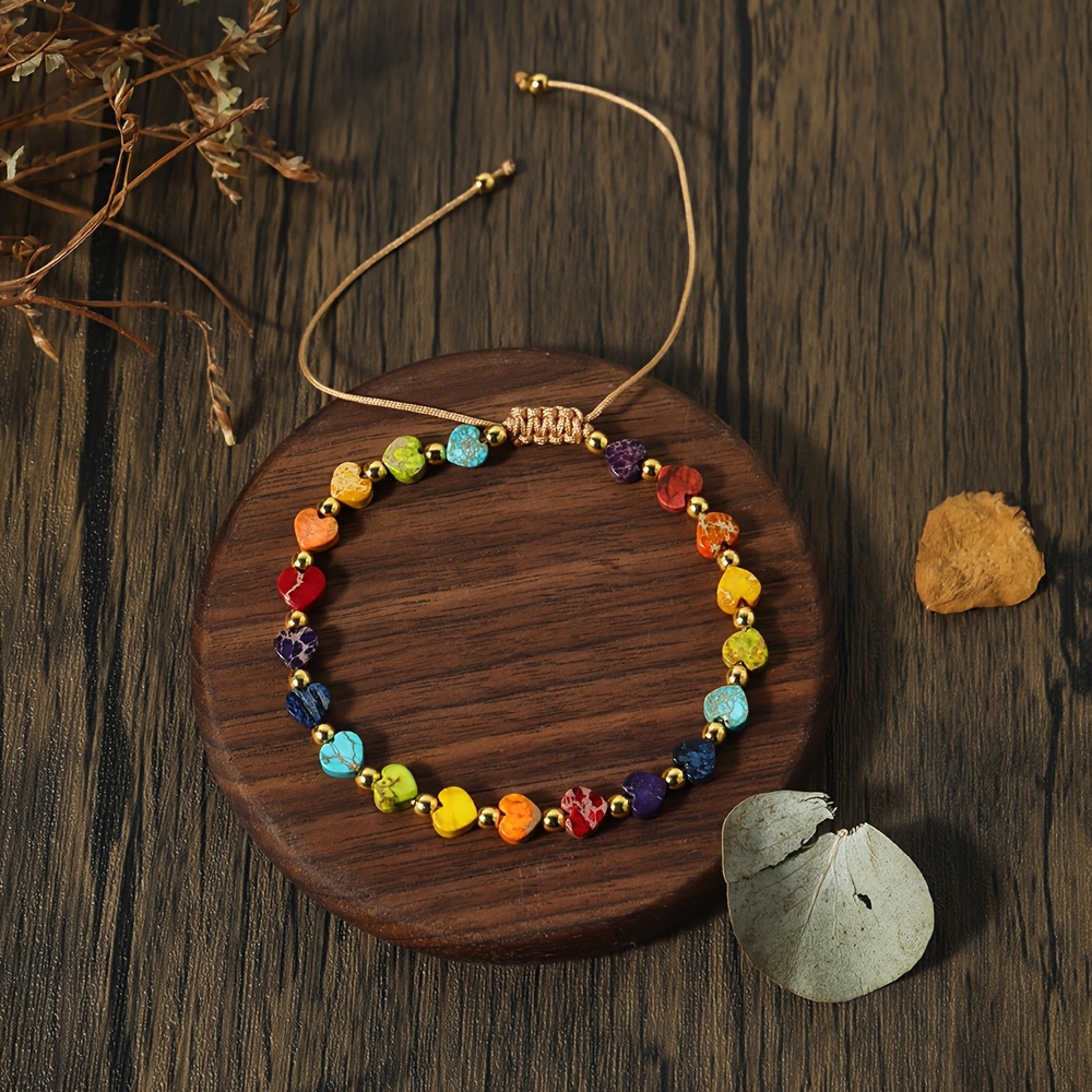 E-shop Handgefertigtes Armband im Bohemian-Stil: Natürliche, bunte Herzform mit Siebenfarben-Natursteinen