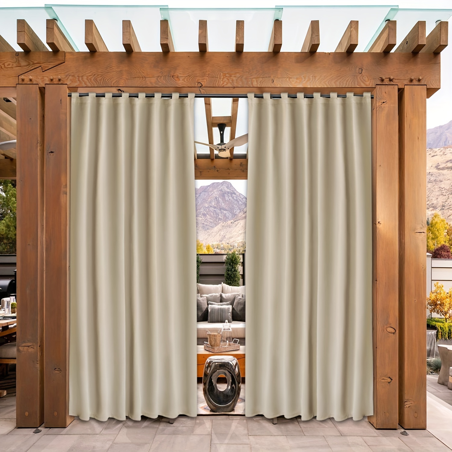 

2pcs Outdoor Waterproof Curtains For Patio Porch Gazebo, Thermal Insulated Sun Blocking Drapes For Bedroom Living Room, Contemporary Style, Various Sizes