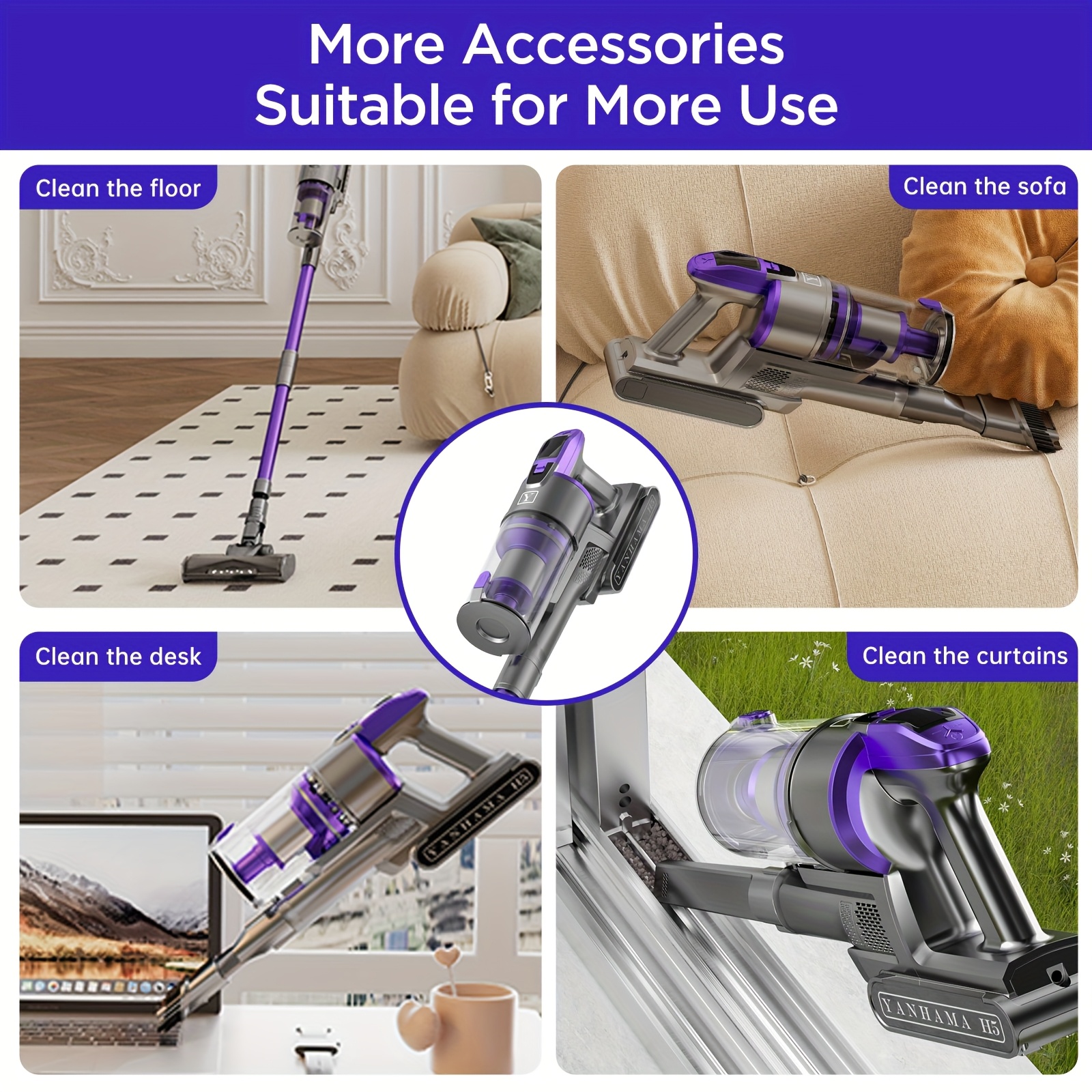 Yanhama 650W Draadloze Steelstofzuiger met 73KPA Krachtige Zuigkracht, 60 Minuten Gebruiksduur