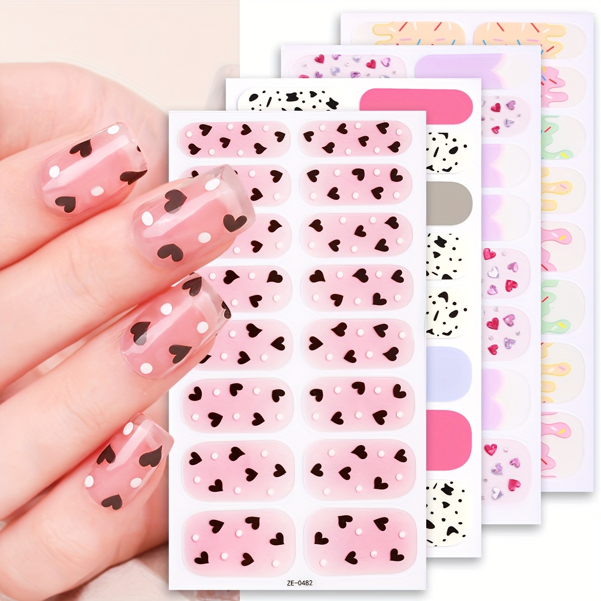 

Spring & Summer Polka Dot Nail Strips - 4 Sheets Of Self-adhesive Full Wraps With Glitter Finish, Includes Nail File, Easy Apply For Women And Girls