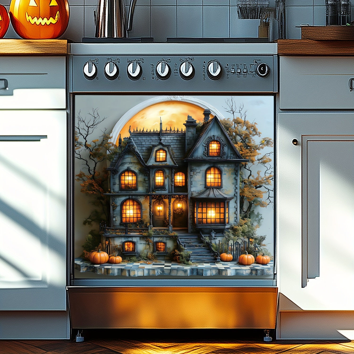 

Halloween-themed Magnetic Dishwasher Cover Decal - Easy Clean, No-adhesive Vinyl Sticker For Kitchen Appliances, Dishwashers & Refrigerators, Indoor Use, 23.03x25.