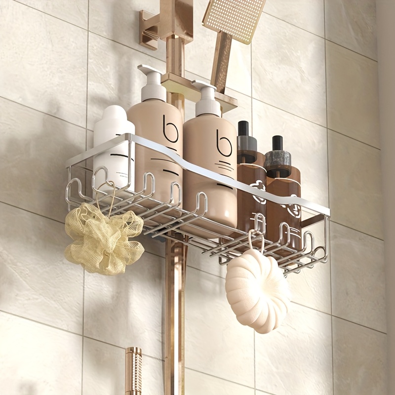 TEMU 1 estante de baño, soporte para jabón, cesta de almacenamiento colgante para ducha, con ganchos, estante de almacenamiento multifuncional,