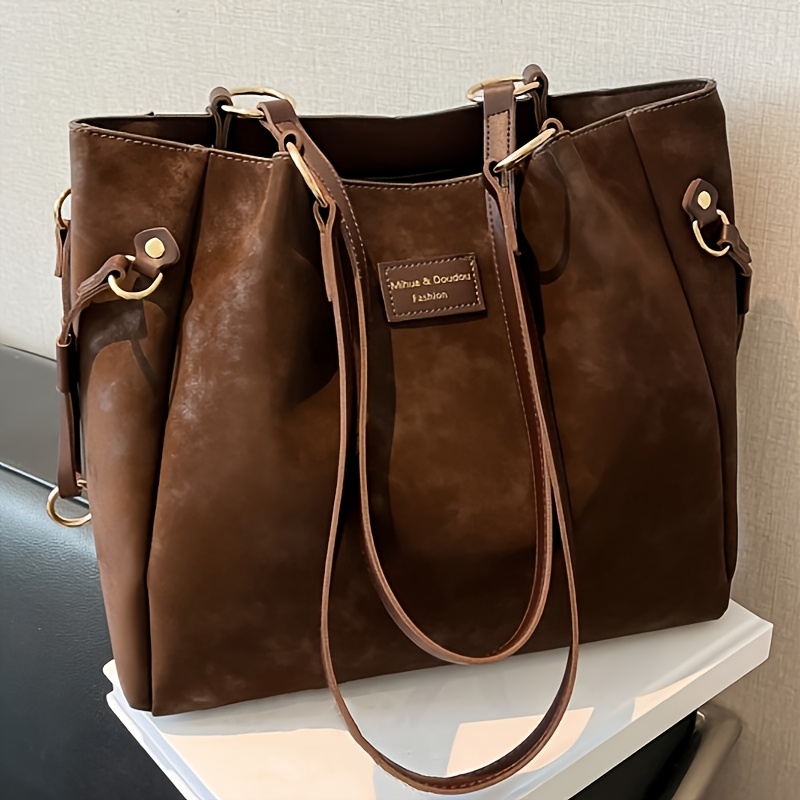 TEMU Women's Fashion Suede Fabric Lightweight Large Capacity Shoulder Bag, Soft , Suitable For Work, Travel, School Daily Use, Multifunctional Bag |