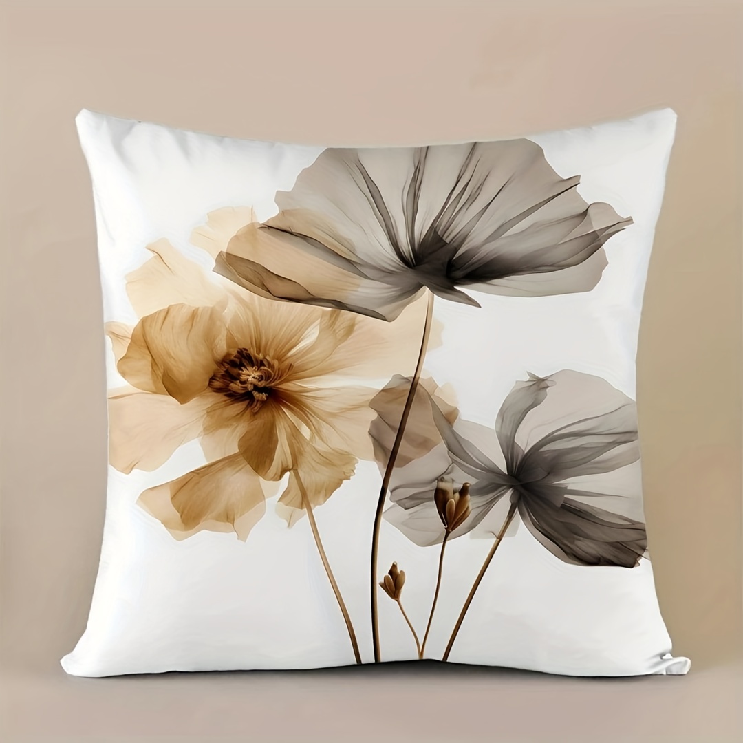 

1pc Plant Print Cushion Cover Without Filler, Modern Fabric Decorative Throw Pillow Case For Home 18x18inch