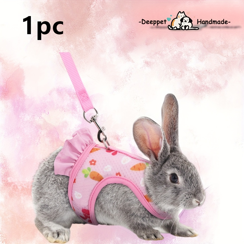 TEMU Custom Pet Rabbit Harness; Carrot Print, Comfortable And Breathable; Design For Easy ; Outdoor Gear For Small Pets; Suitable For Pet Rabbits,