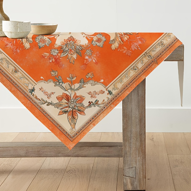 TEMU 1pc Tablecloth Orange Mandala Floral Farmhouse Kitchen Table Decoration Indoor Holiday Party Decor, 85 X 85cm, 110 X 110cm Www22tcj285