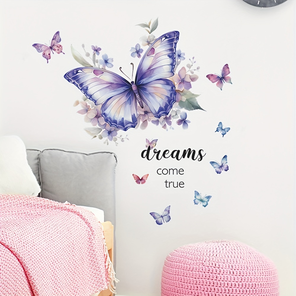 

Colorful Watercolor , Purple Beautiful Butterflies Wall Stickers, Diy Art Wall Decor For Girls Bedroom Living Room Offices Bathroom Home Decoration