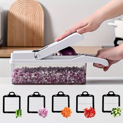 26 in 1 vegetable chopper with handle multi function vegetable cutter and slicer spiral cutter mandoline slicer fruit salad dicer food chopper with container for tomato potato garlic vegetables carrot cucumber