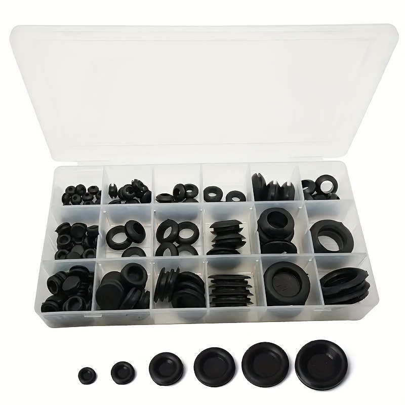 TEMU 125pcs Automotive Rubber Grommet Kit - Dual-sided Black Wire Protector For Car , Cable Hole Plug Retainer Ring & Electrical Sealing Gasket