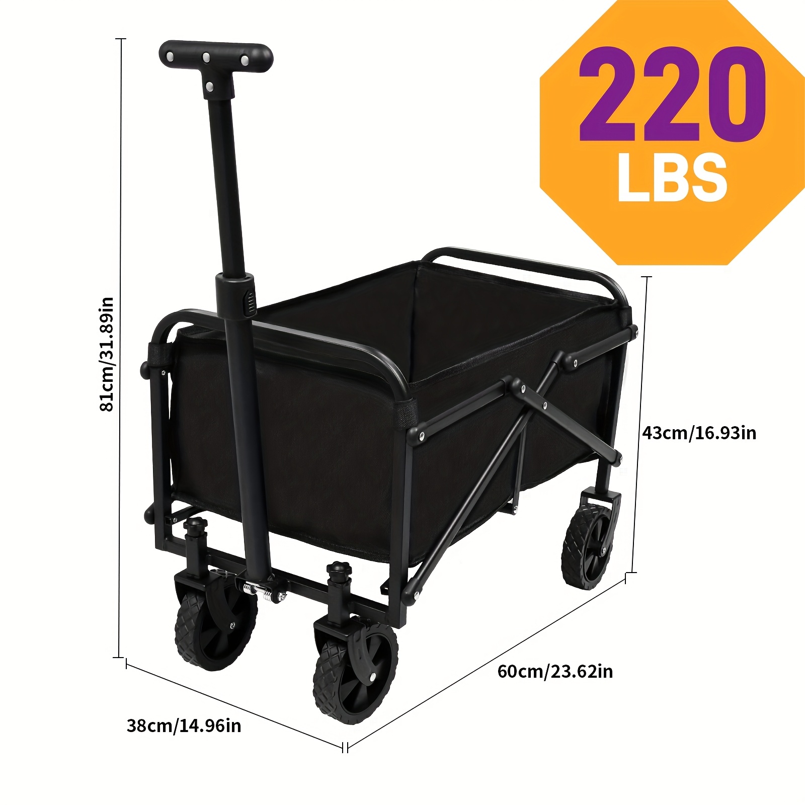 

450/330/260/220lbs Collapsible Foldable Wagon Cart, Heavy Duty Utility Garden Cart With Wheels For Beach, Lawn, Sports, Camping, 1pc 30