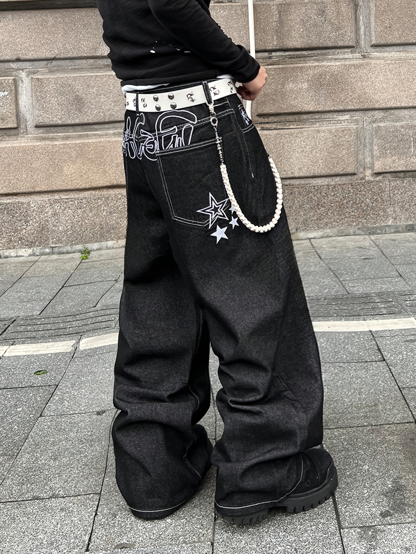archive gimmick baggy black denim y2k mens y2k retro baggy jeans 