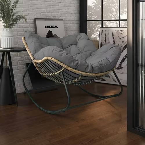 oversized heavy duty outdoor rocking chair all weather manual lounge chair with 552 lb weight capacity frame and black white wicker style patio chair suitable for porch balcony easy assembly balcony furniture cushioned leisure sofa