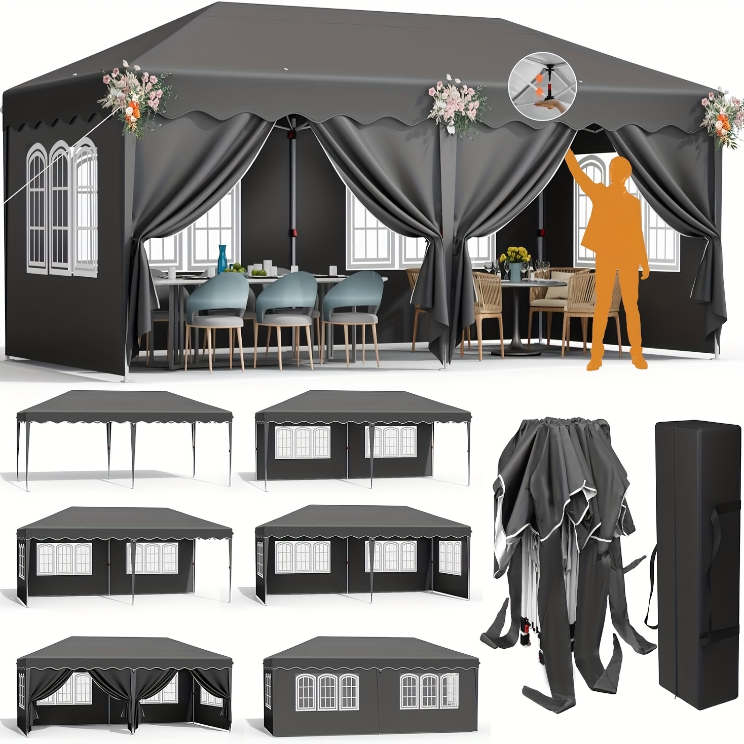 TEMU Gazebo Pop Up de 3X6M, Pabellón Colapsable con 6 Paneles , de Tela Oxford 420D, Protección UV UPF50+, Carpa Portátil para Fiestas Adecuada para