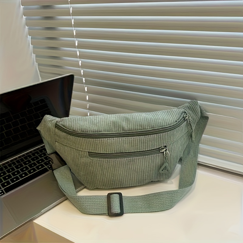 1 Women's Casual Corduroy Crossbody Bag With Adjustable Strap And Front Zipper Pocket - Lightweight Shopping Shoulder Purse In Khaki/light Green/black/dark Brown/white, , Polyester Lining