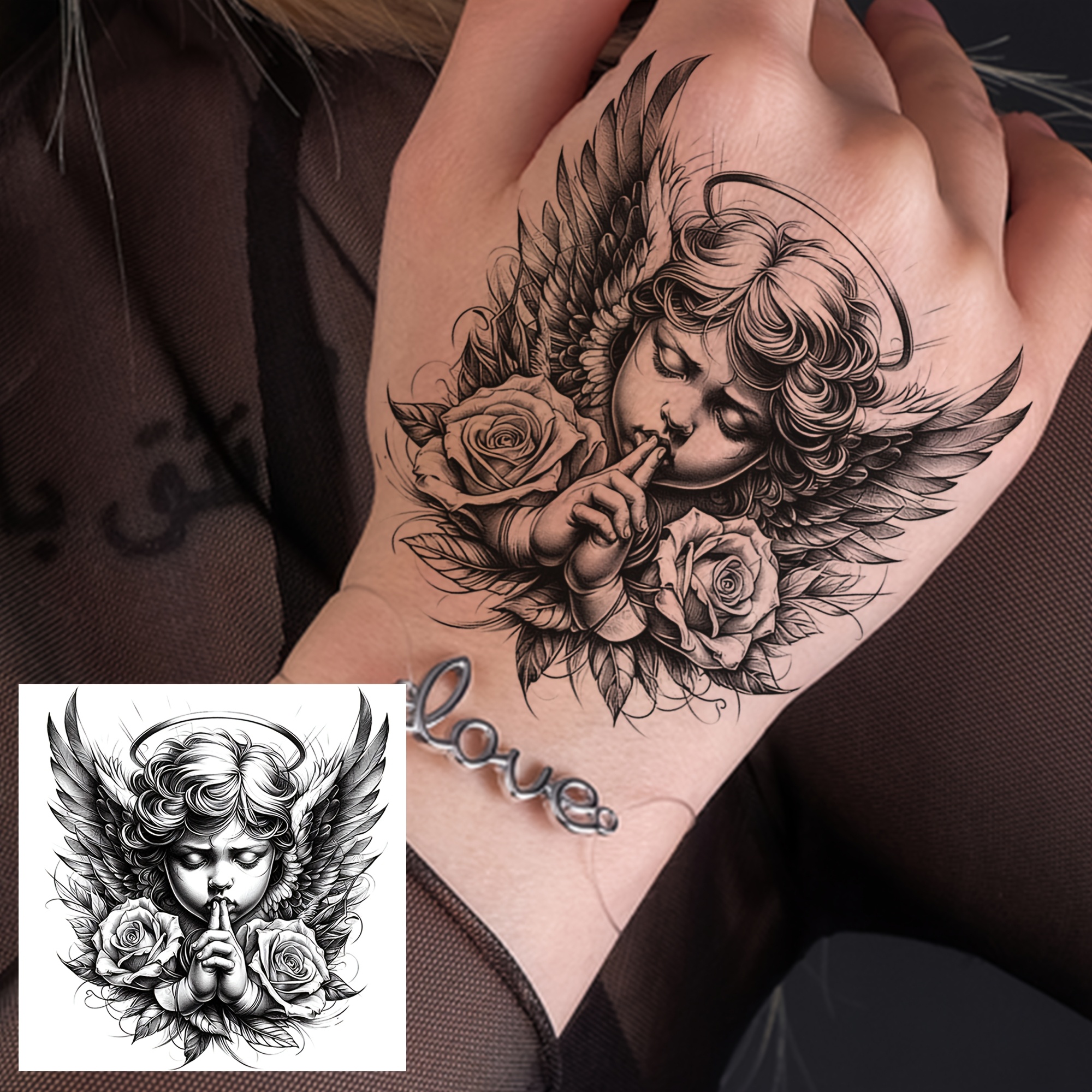 A Temporary Tattoo Of An Rose For Men And Women, Suitable For Fingers, Ankles, Waist, Legs, Thighs, Forearms, And Calves. This Waterproof And Long-lasting Fake Tattoo Sticker Looks Realistic
