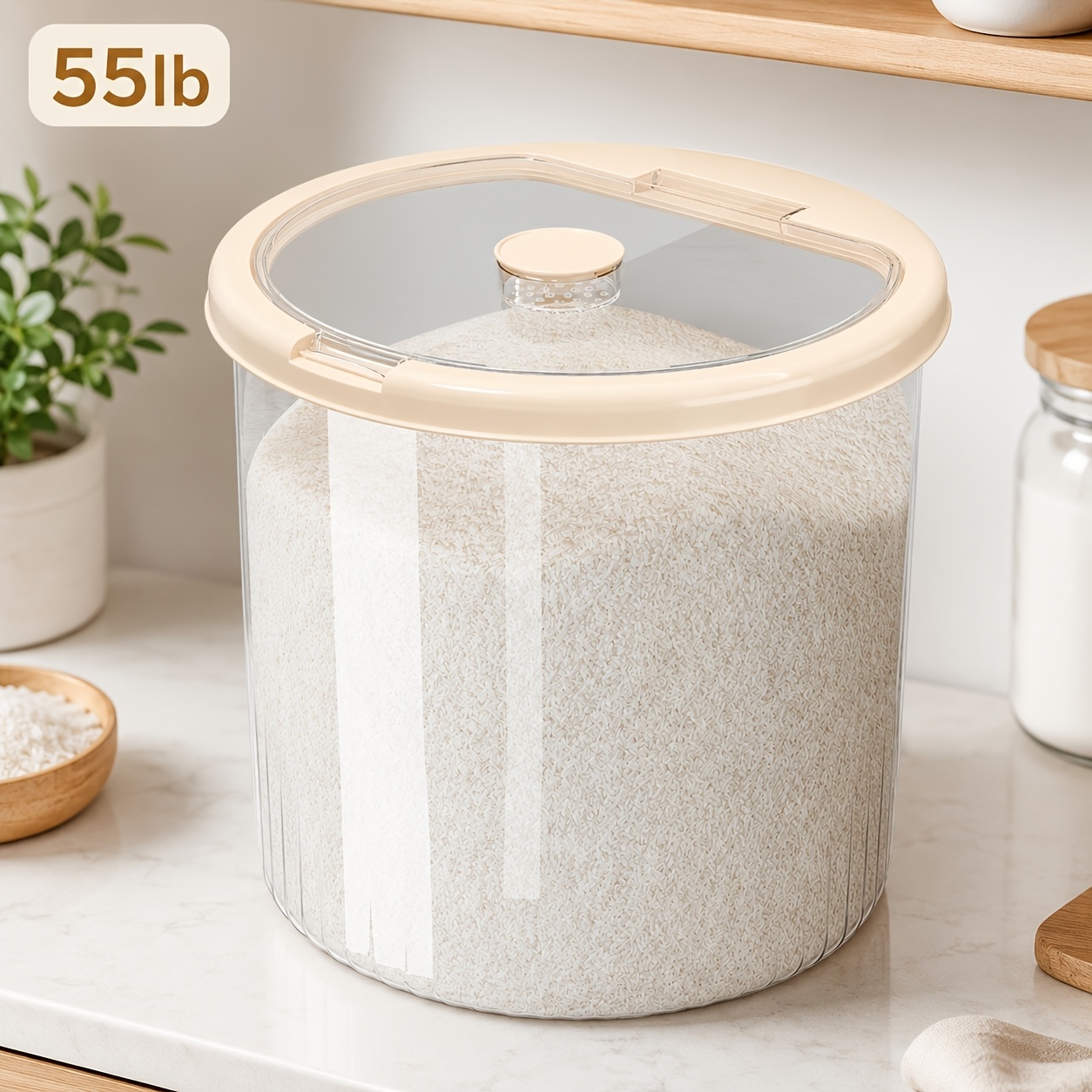 TEMU Distributeur de riz scellé de 11Lb/22Lb/33Lb/55Lb, avec couvercle et tasse à riz pour la distribution, récipient de stockage de riz, grand
