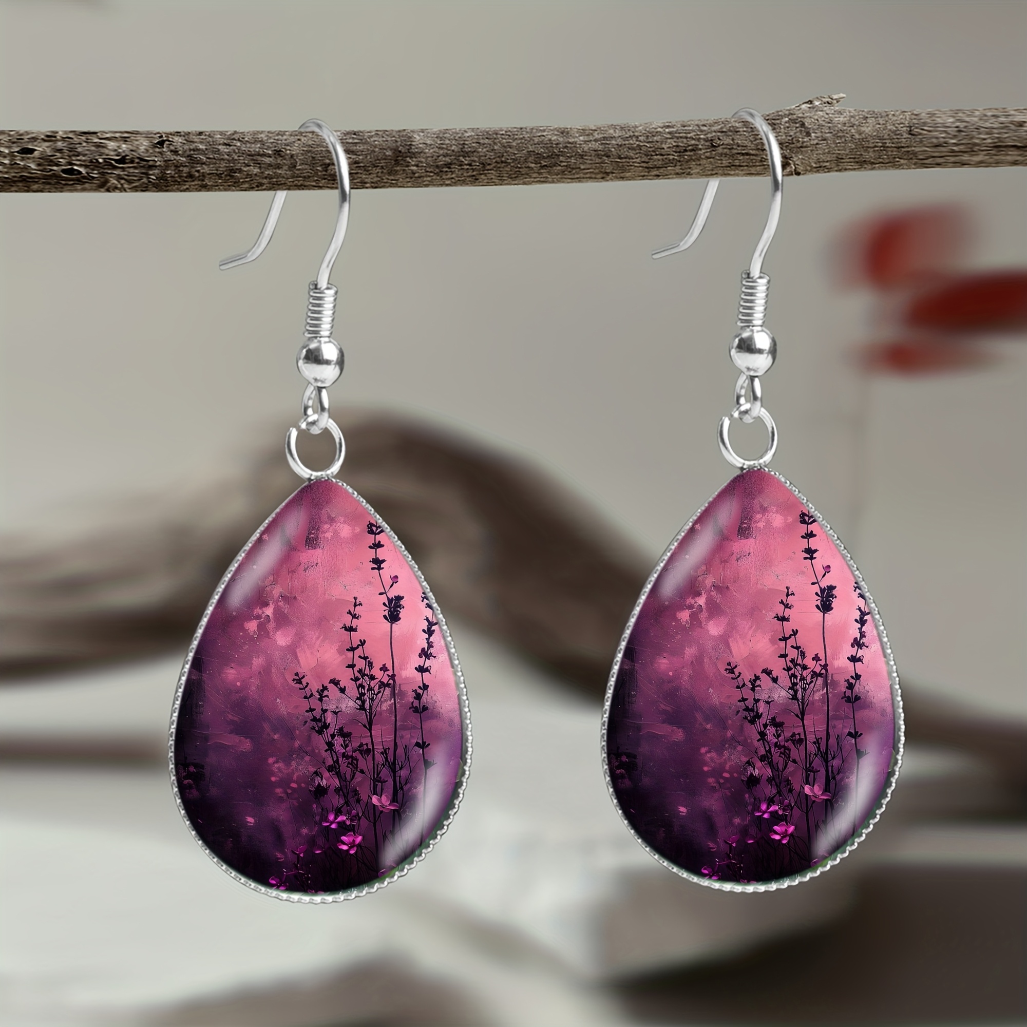 E-shop 1 Paar Lavendelblumen Meer Verlauf Muster 316 Edelstahl Tränenohrringe, Eleganter Klassischer Schmuck für Damen Herren für Party