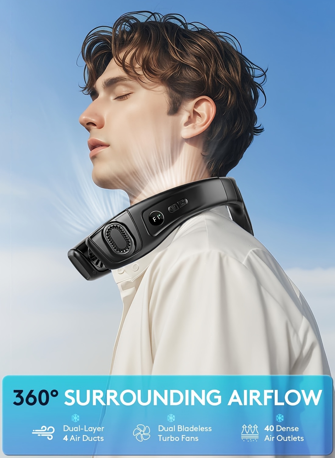 Wearable Neck Fans That Provide a Cool Breeze, Featuring Bladeless Design, Rechargeable Battery, And Multiple Speed And Wind Mode Options