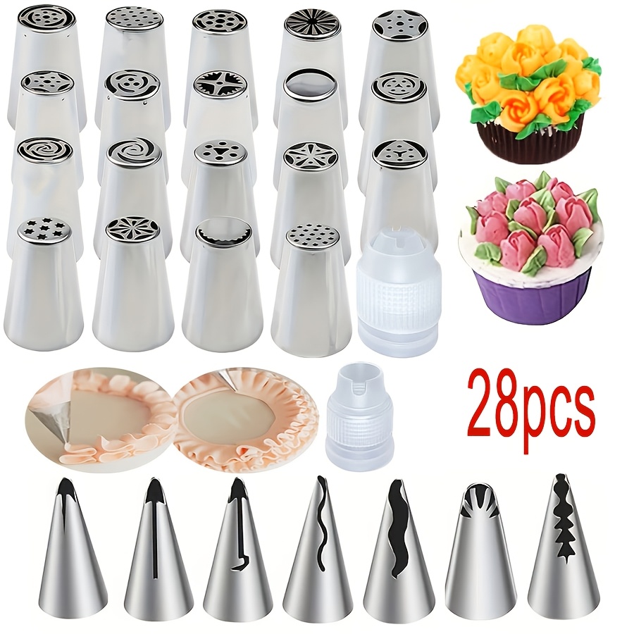 TEMU Kit de decoración de pasteles de 28 piezas, 26 boquillas para manga , 2 acopladores y otras herramientas para manga , para repostería casera y