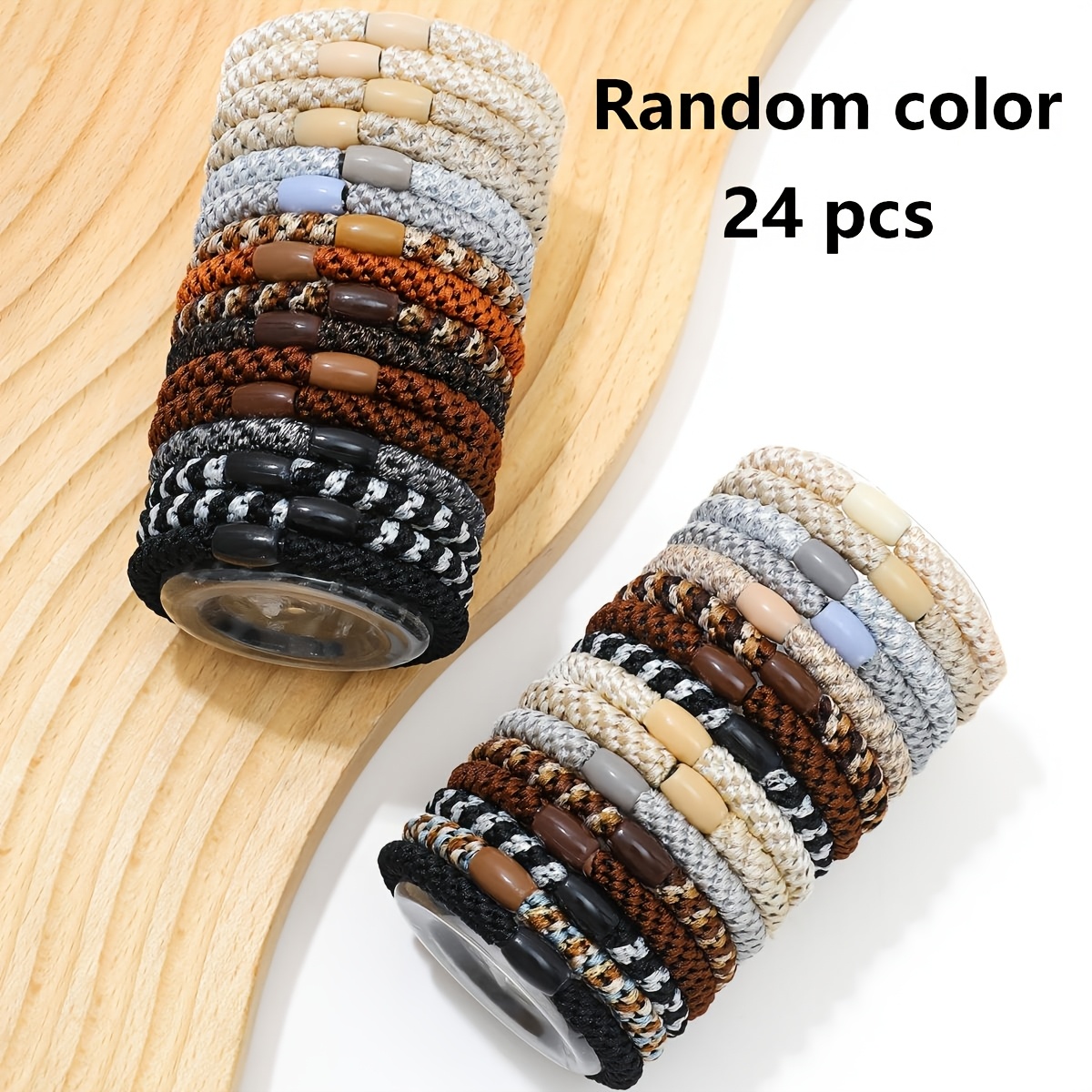 TEMU Random Color 24pcs Textured Color Wide Hair Ties With Design High Elasticity Non-constricting Hair Bands Luxury Women's Ponytail Hair Additions
