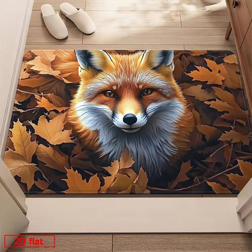 item picture 2d flat 2d flat printed 1pc bathroom mat autumn fox door mat non slip machine washable mat with realistic fall for bathroom bedroom living room entrance vibrant autumn hom 2d flat