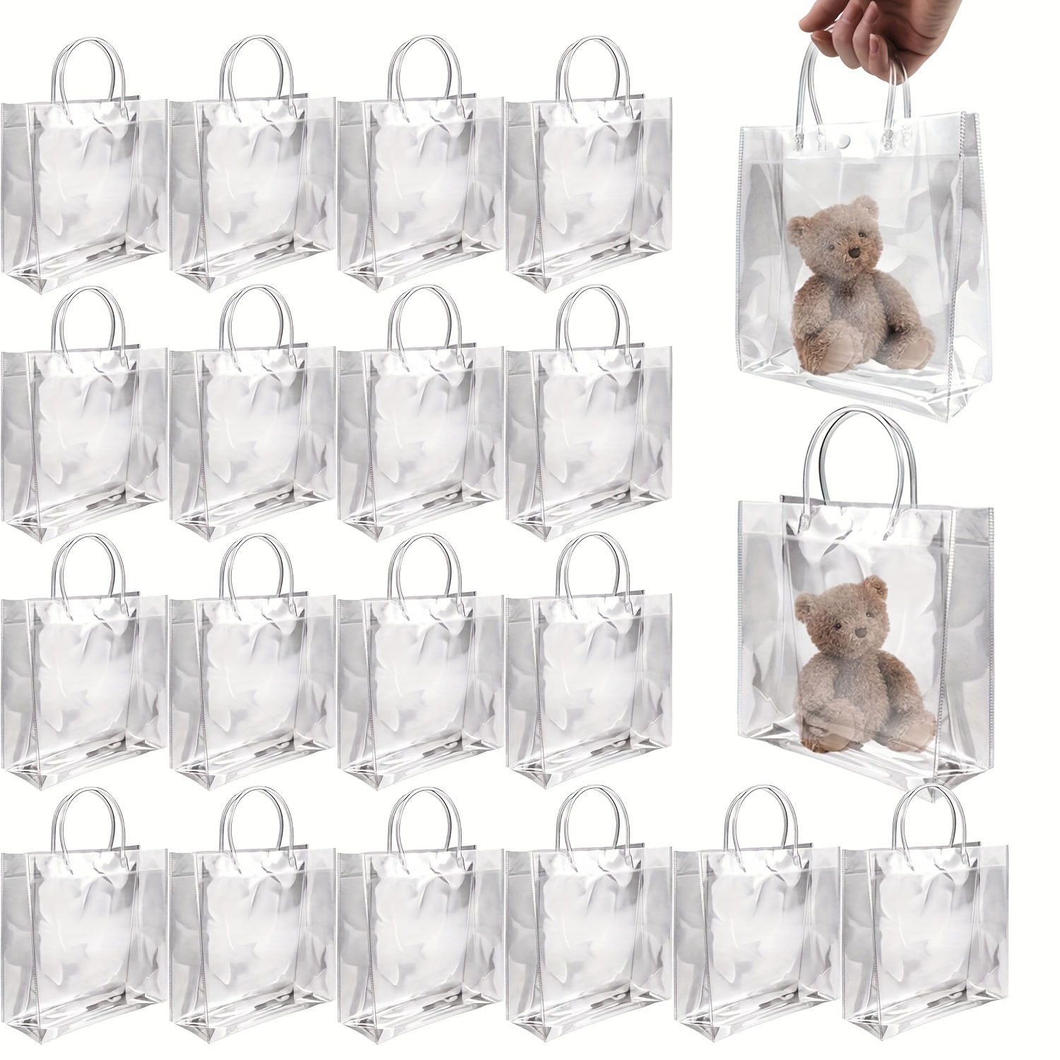 

6/12/20/30pcs Clear Plastic Gift Bags With Handle, 5.9" X 6.3" X 2.8", Reusable Transparent Pvc Gift Wrap Tote Bag For Retail Halloween Christmas Boutique Wedding Birthday Party Favor Shopping