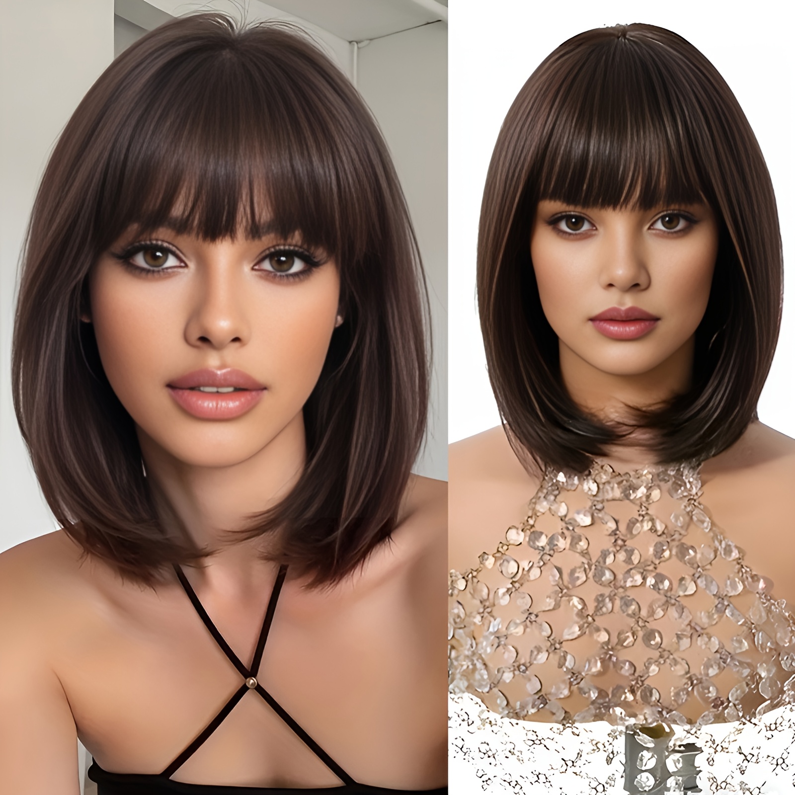 TEMU Women's 12-inch Dark Brown Short Bob Wig With - Adjustable Breathable Net Suitable For Daily Wear, Role-play & Themed Events | Heat-resistant