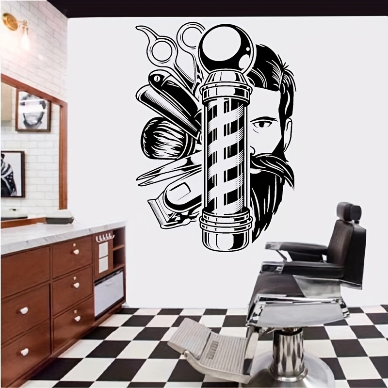   wall sticker haircut scissors comb barber shop hair salon door and window art wall decoration