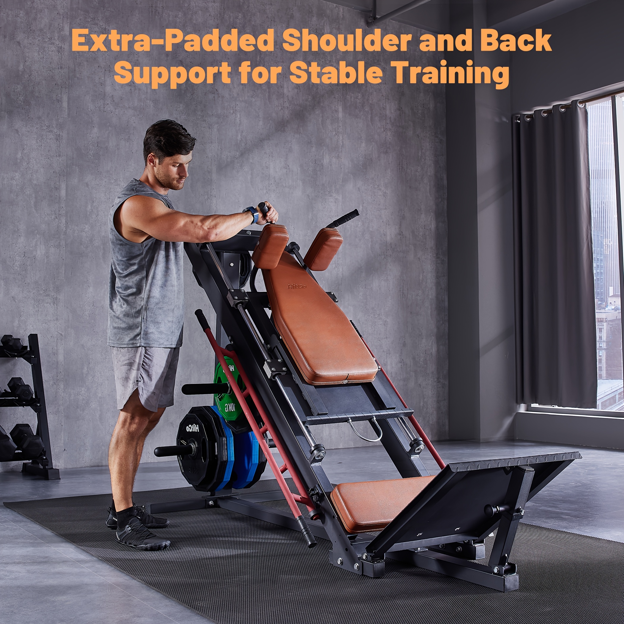 1   squat leg press combo machine convertible lower body trainer with heavy duty   adjustable   padded seat   in and grey Product details 4